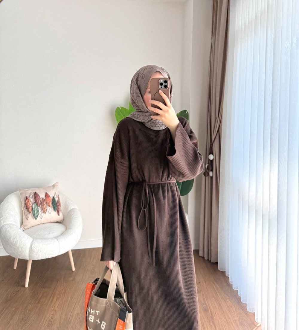 Afra Triko Elbise Kahverengi