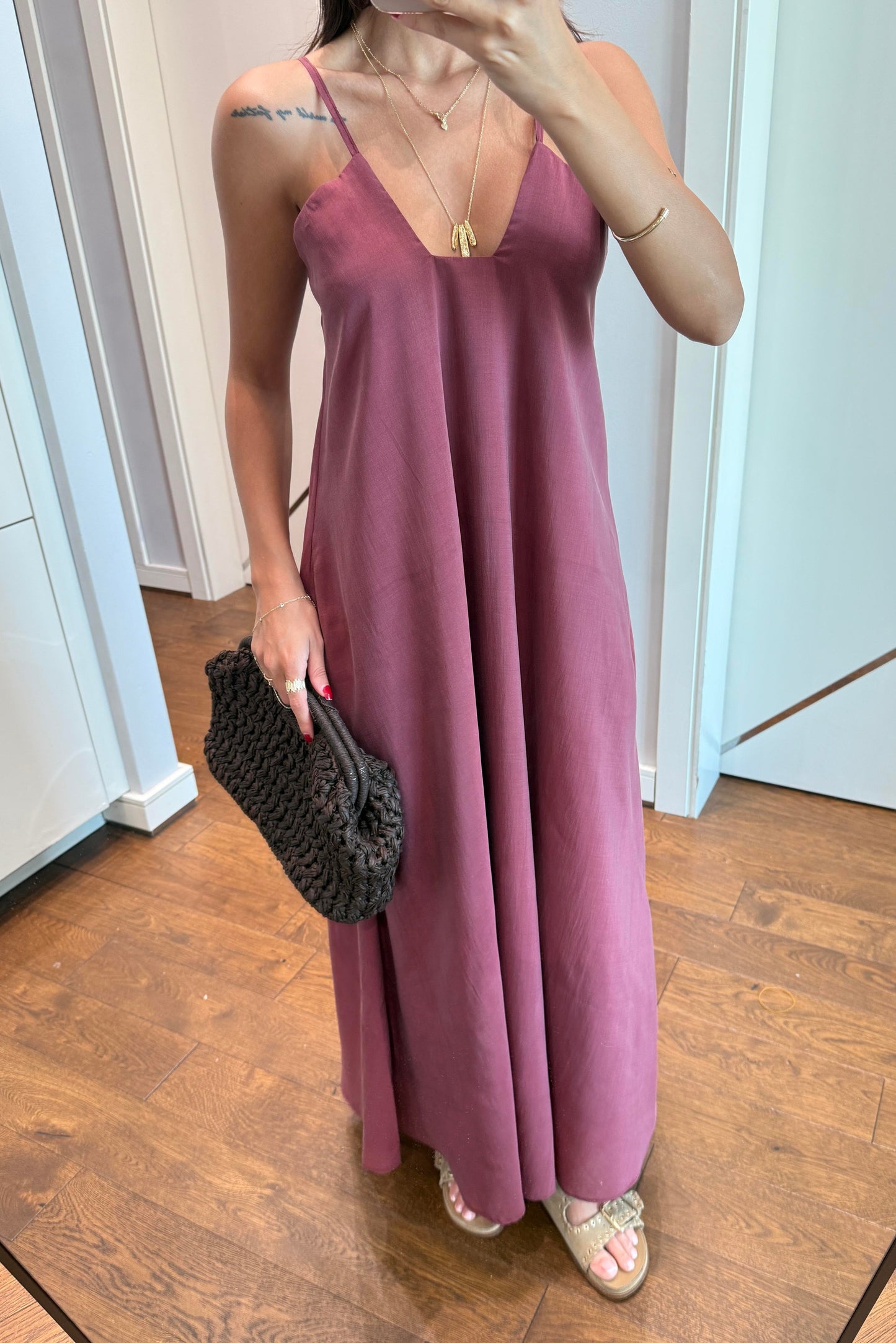 ASKILI TENSEL ELBİSE-MÜRDÜM