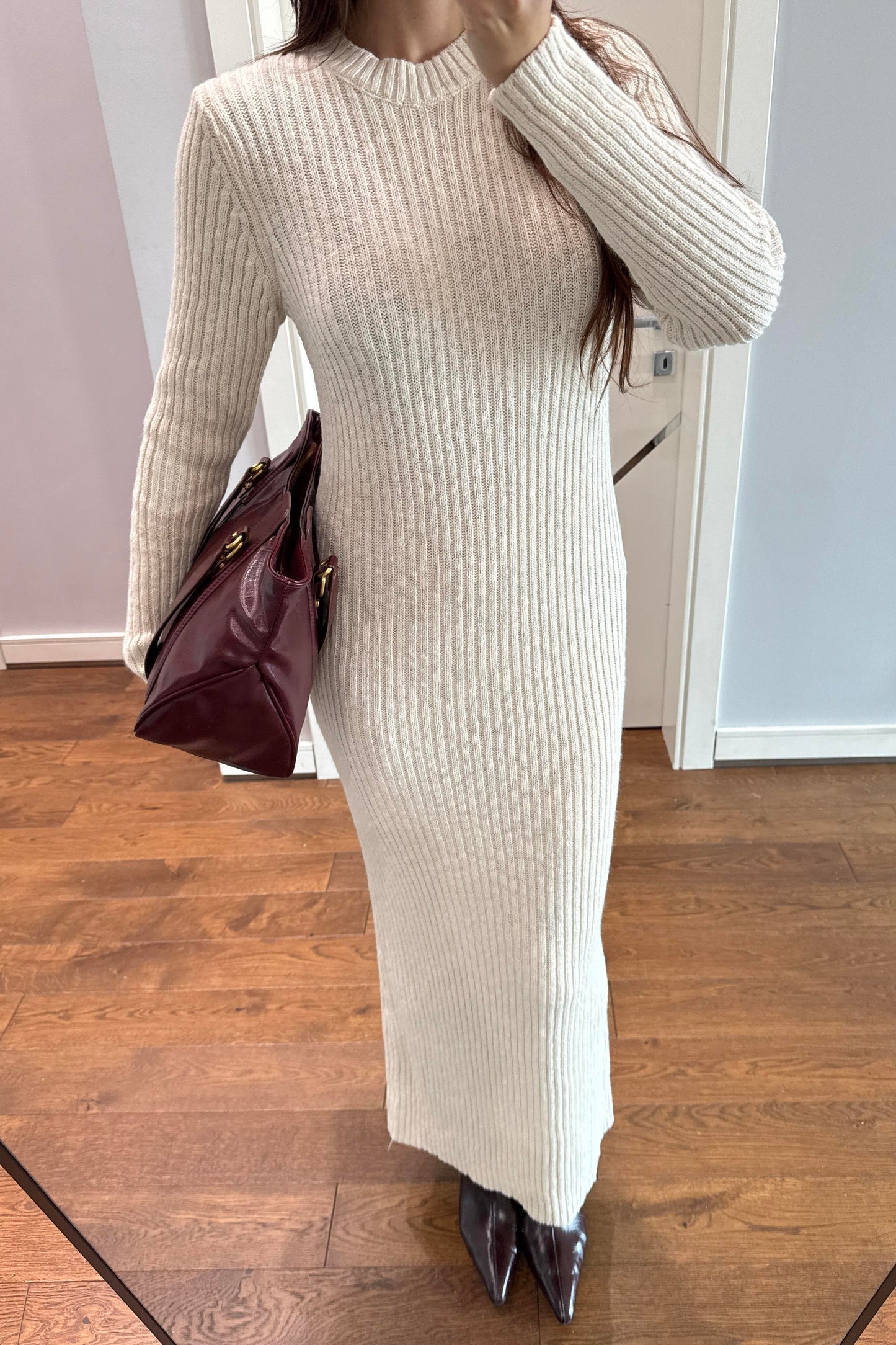 BİSİKLET YAKA FİTİLLİ TRİKO ELBİSE