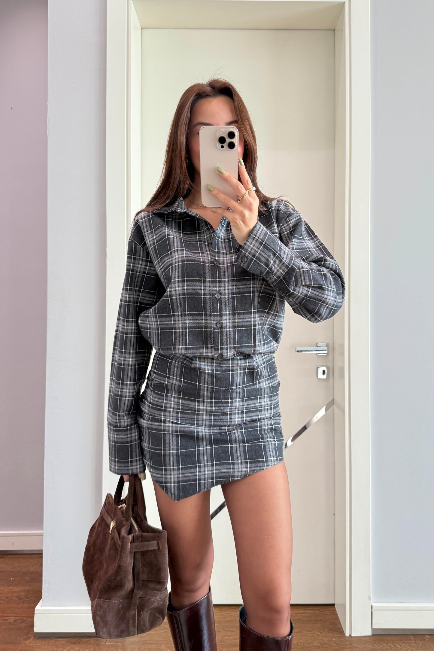 EKOSE DESENLİ ELBİSE-ANTRASİT