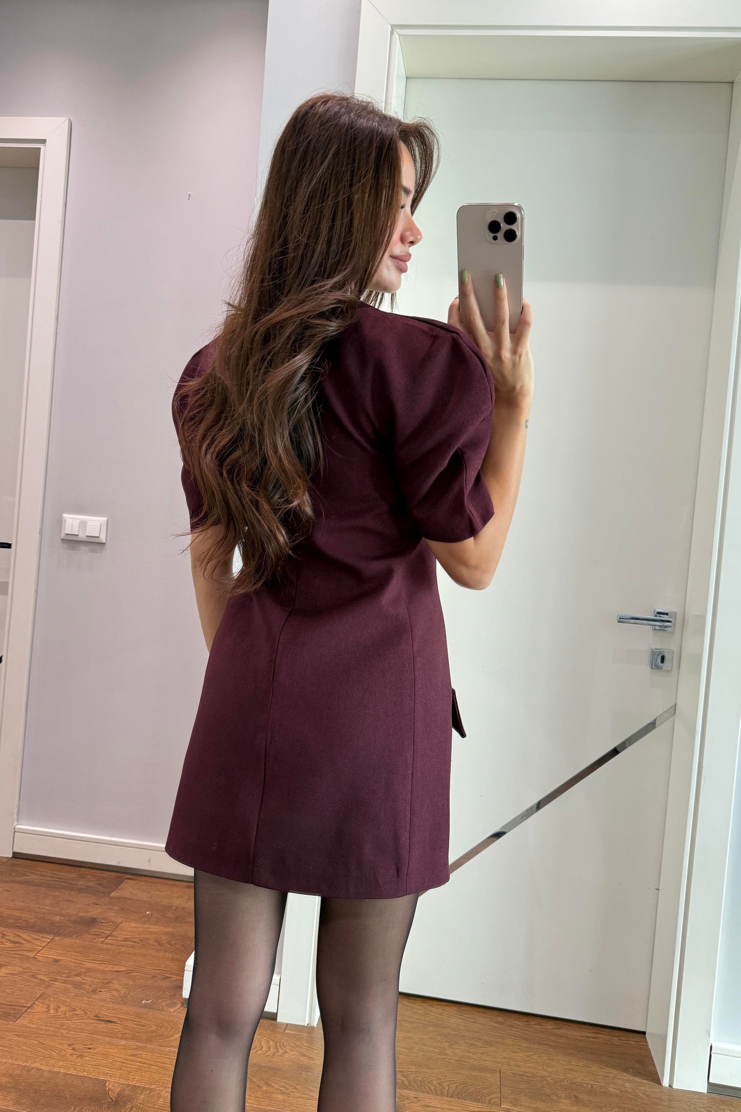 KARPUZ KOL CEPLİ ELBİSE-BORDO