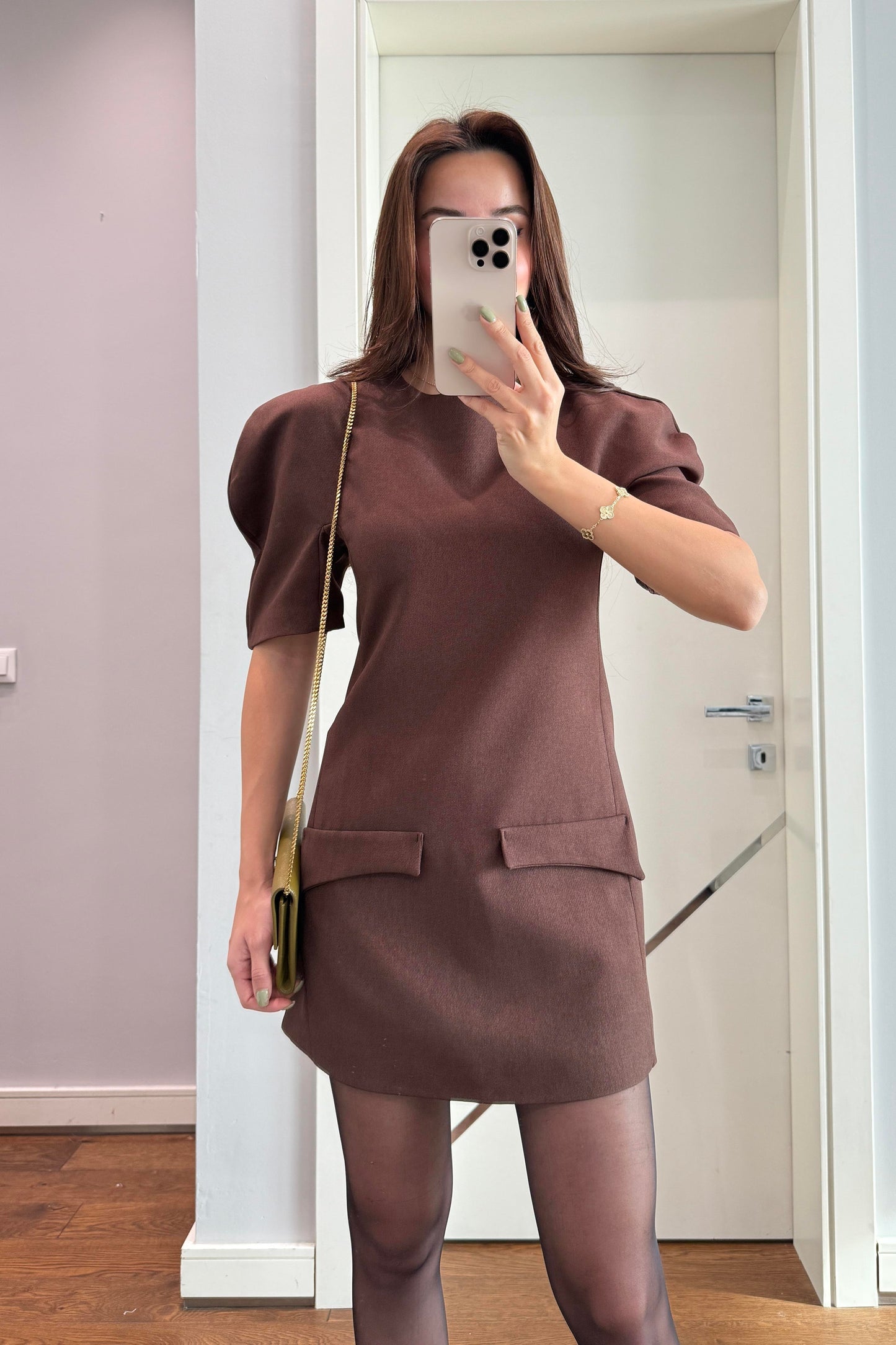 KARPUZ KOL CEPLİ ELBİSE-KAHVE