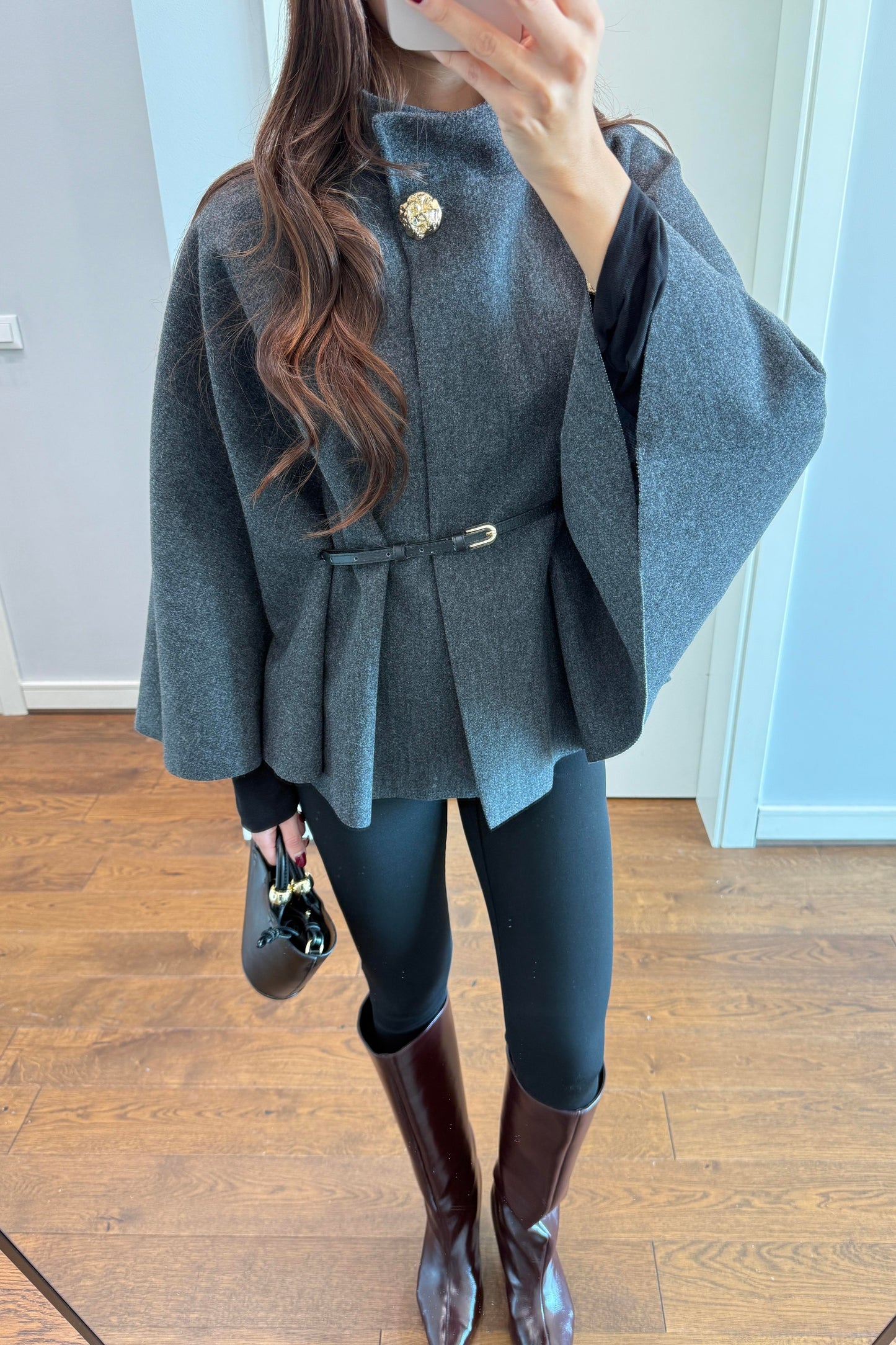 KAŞE KEMERLİ PANÇO- ANTRASİT