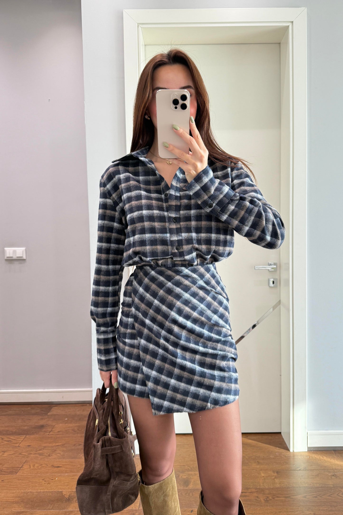 KATLAMALI EKOSE ELBİSE LACİVERT