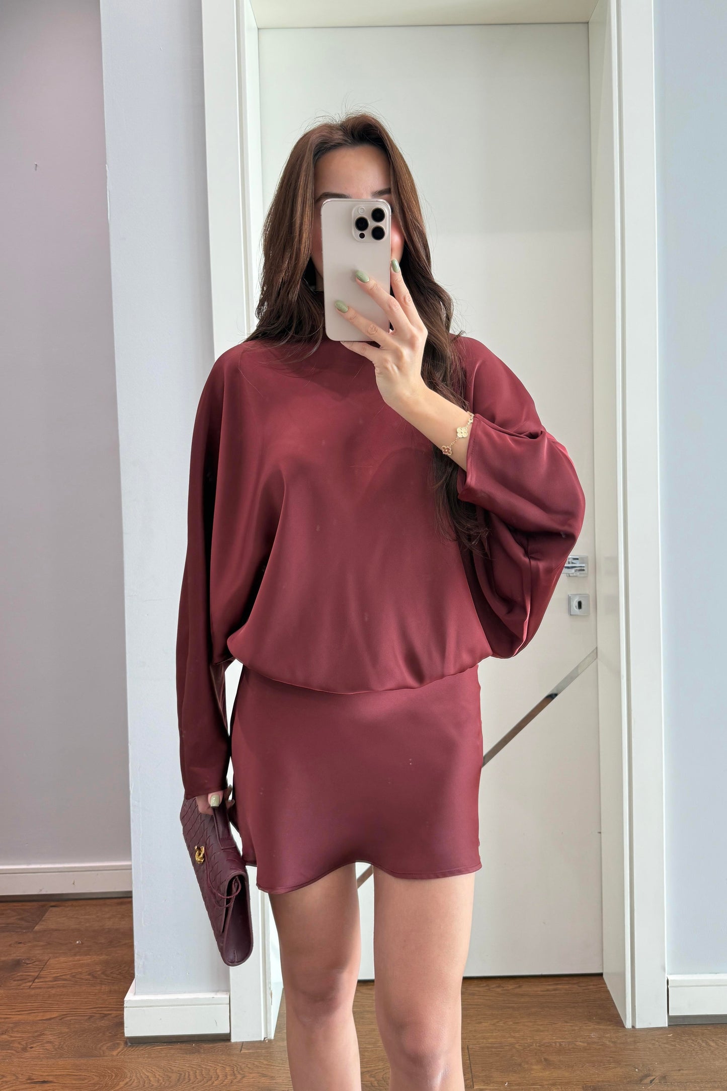 MARKA MODEL SATEN BAĞLAMALI ELBİSE-BORDO