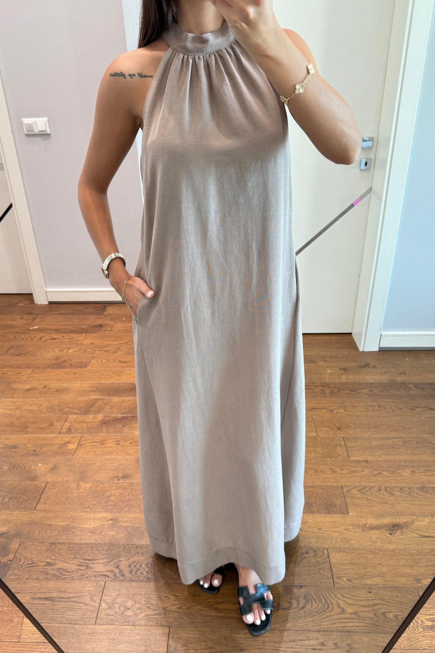 MUADİL HALTER YAKA ELBİSE-VİZON