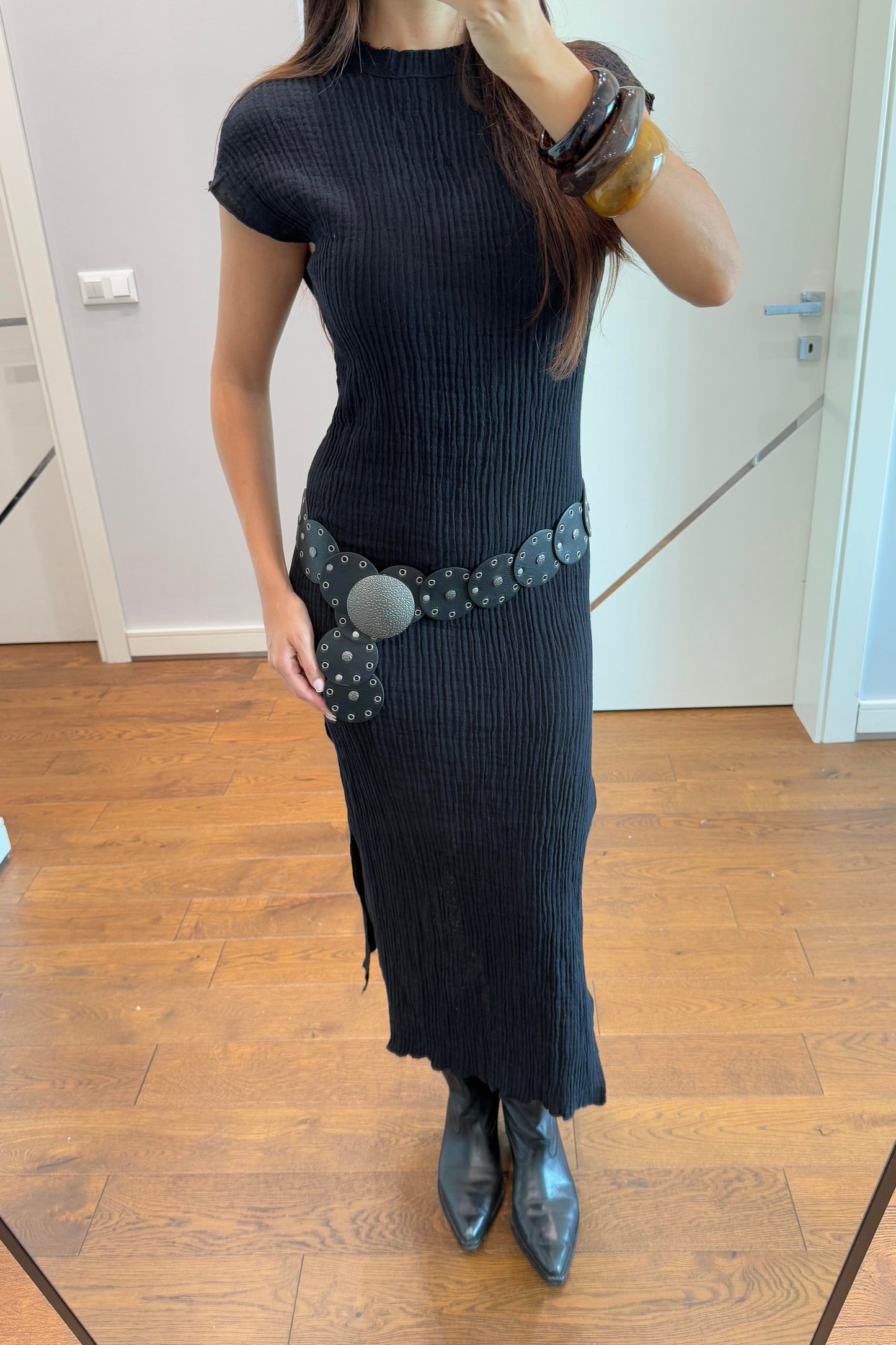 MÜSLİN KUMAŞ ELBİSE-SİYAH