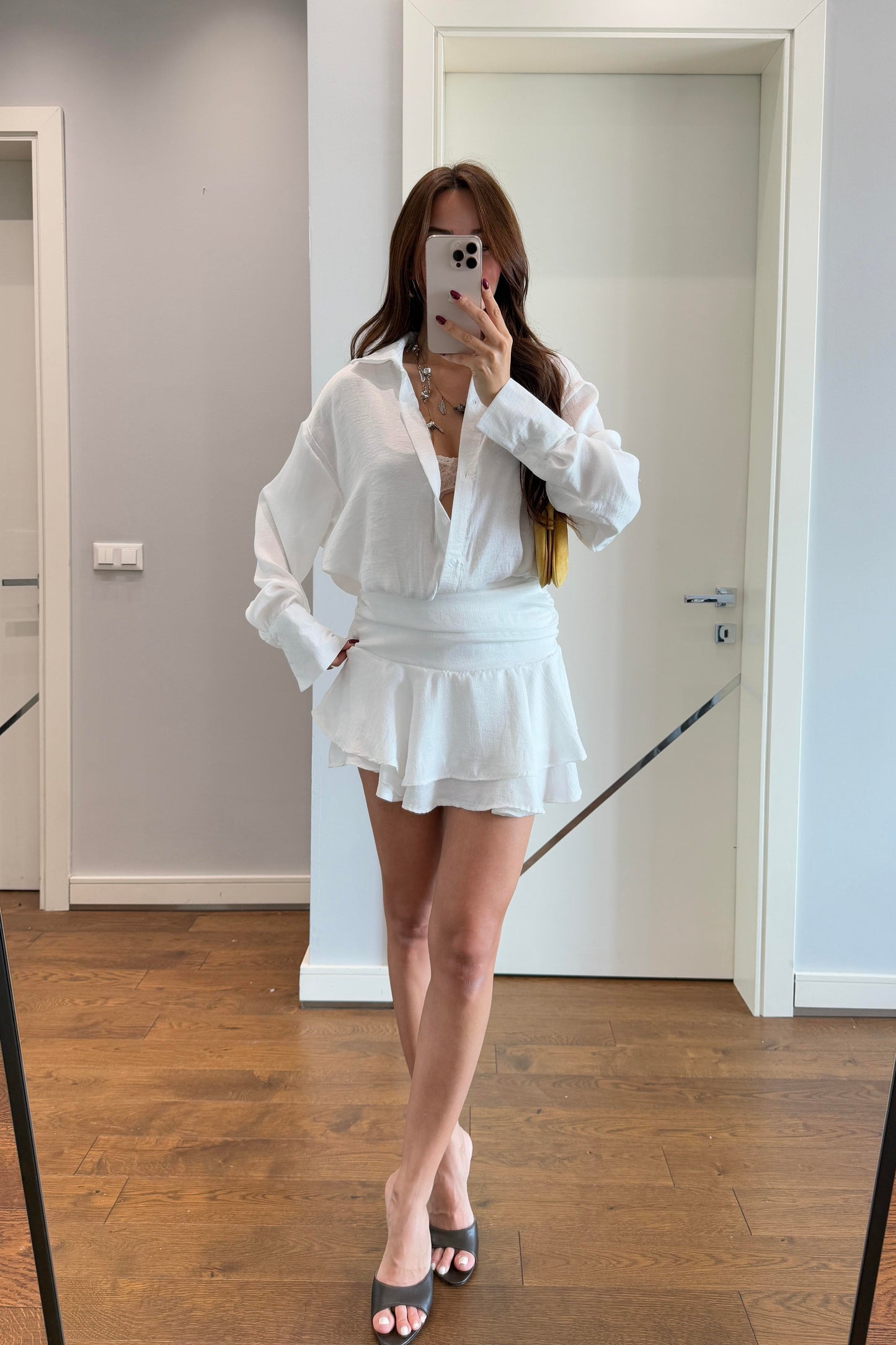 TASARIM PAMUK SATEN BEYAZ GÖMLEK ELBİSE