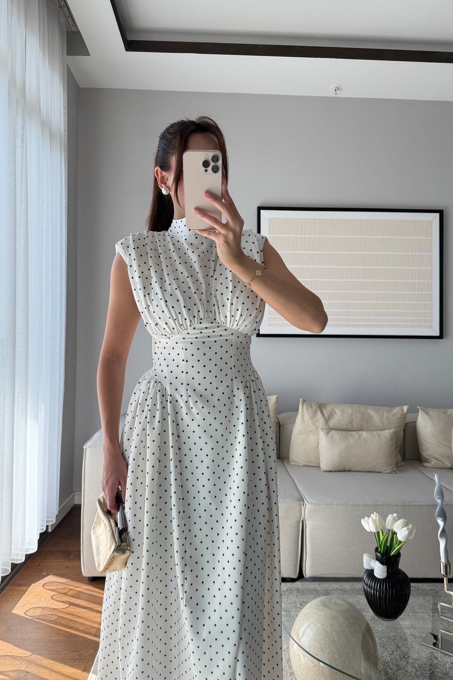 VATKALI BEL DETAYLI PUANTİYELİ ELBİSE