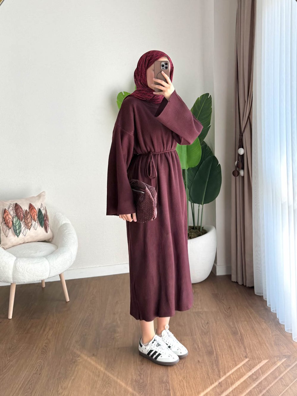 Afra Triko Elbise Bordo