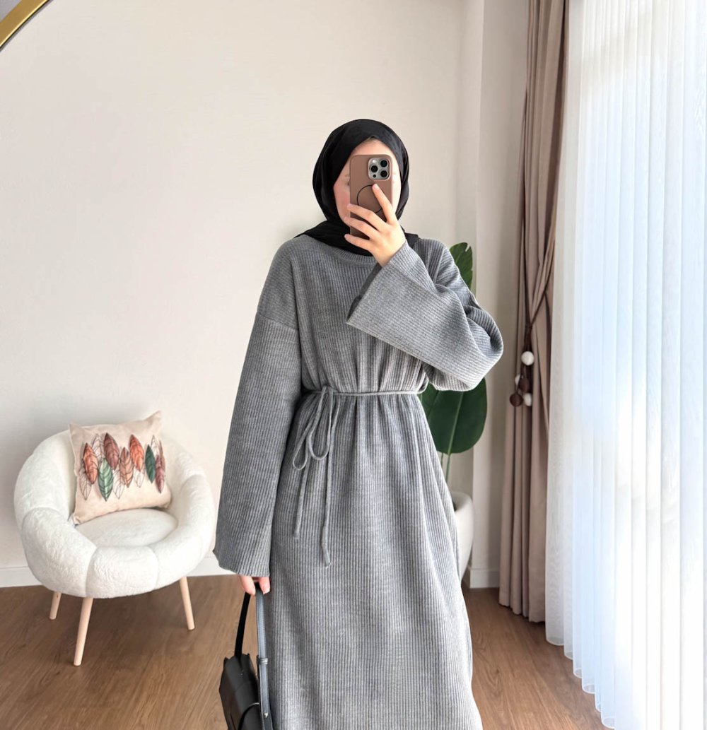 Afra Triko Elbise Gri