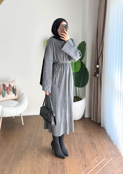 Afra Triko Elbise Gri