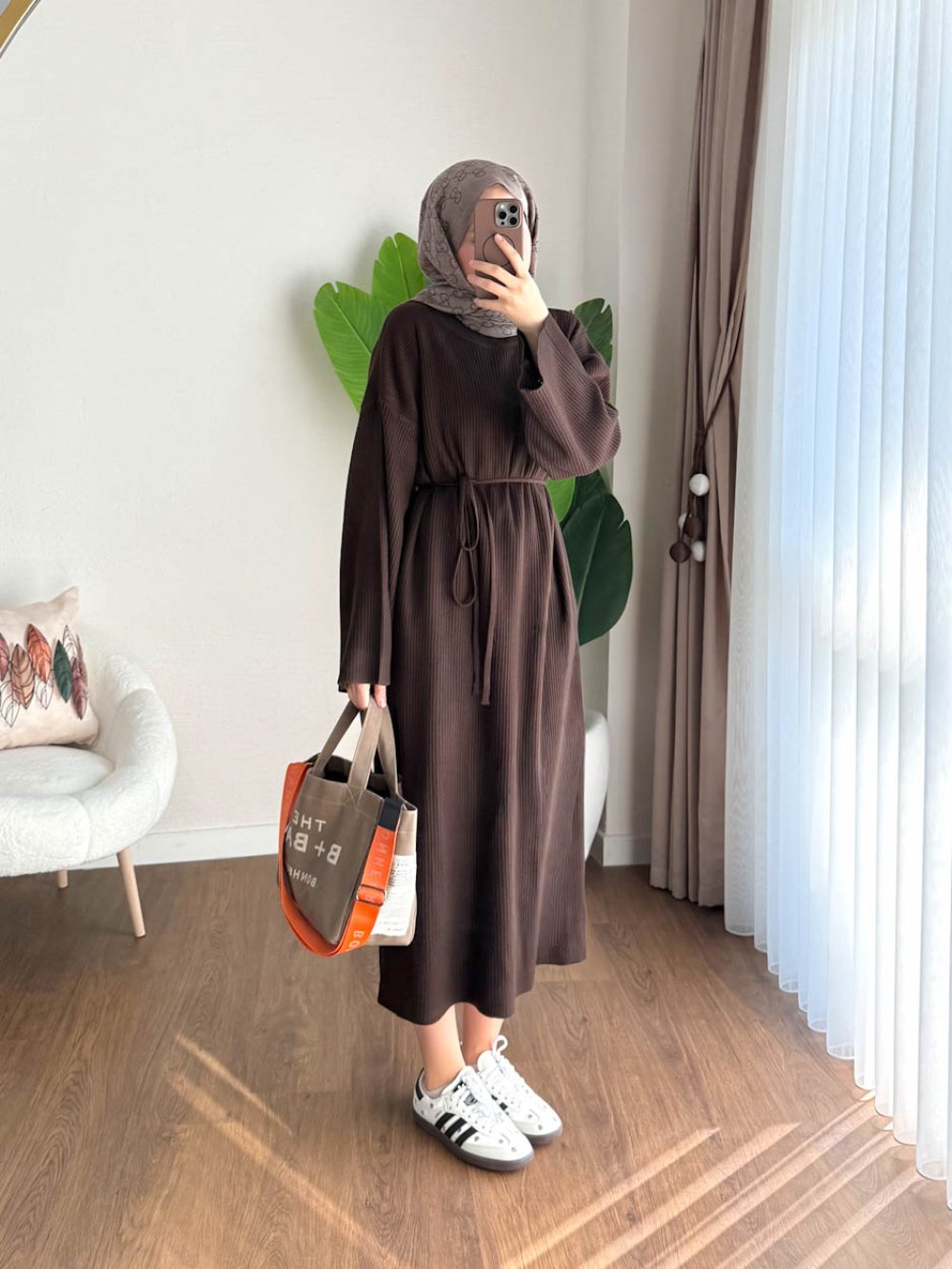 Afra Triko Elbise Kahverengi