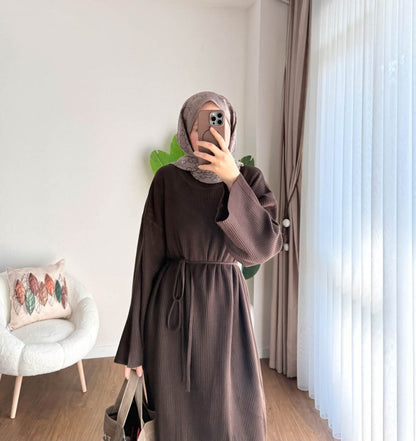 Afra Triko Elbise Kahverengi