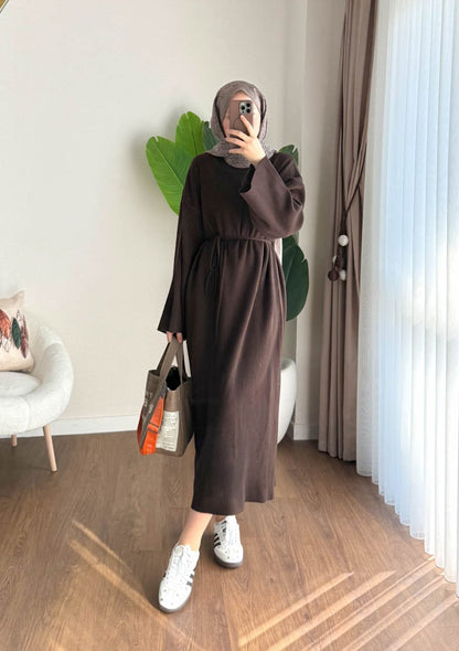 Afra Triko Elbise Kahverengi