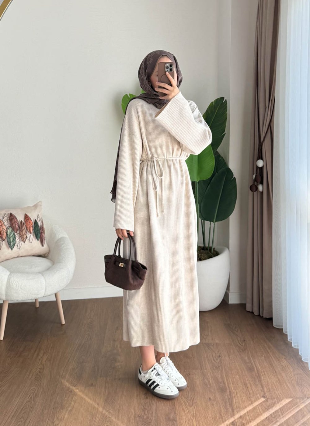 Afra Triko Elbise Bej