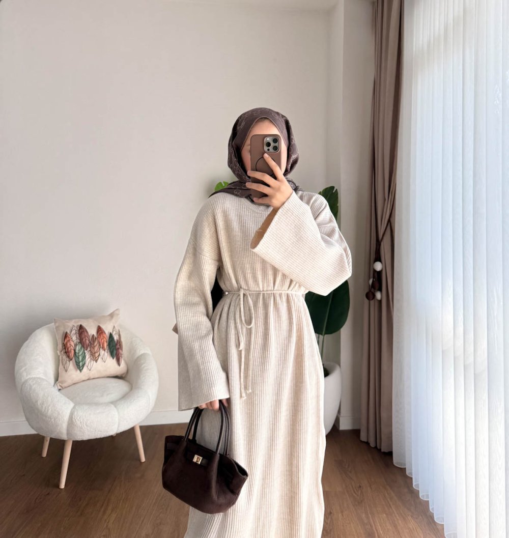 Afra Triko Elbise Bej