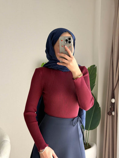 Dik Yaka Fırfırlı Body Bordo