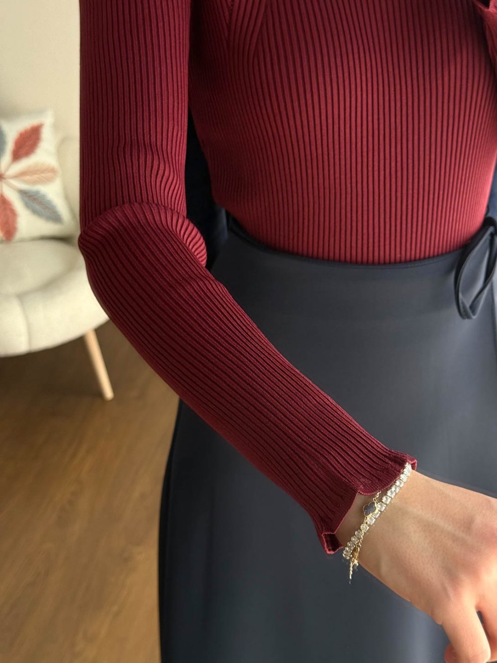 Dik Yaka Fırfırlı Body Bordo