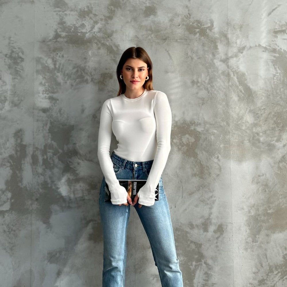 Parmak Geçmeli Body  Ekru