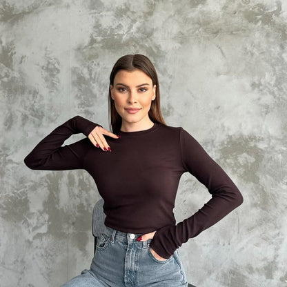 Parmak Geçmeli Body  Kahverengi