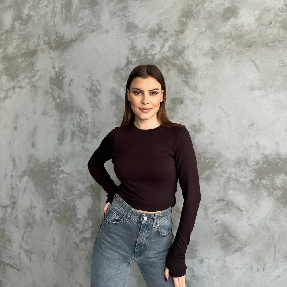 Parmak Geçmeli Body  Kahverengi