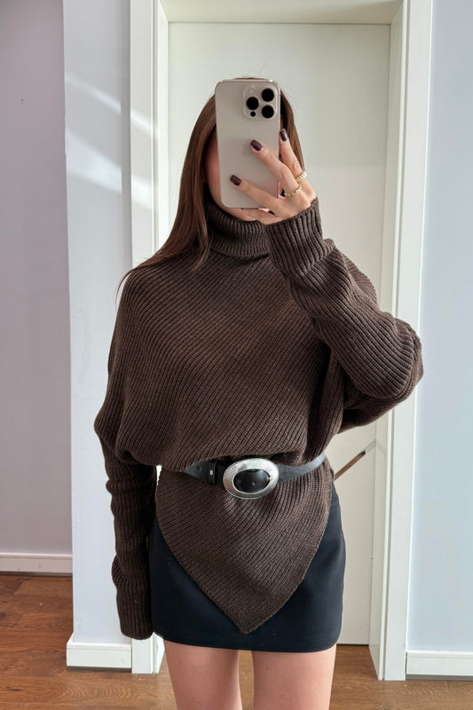 ASİMETRİK TRİKO KAZAK-ACI KAHVE