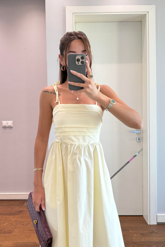 ASKILARI BAĞLAMALI POPLİN ELBİSE - SARI