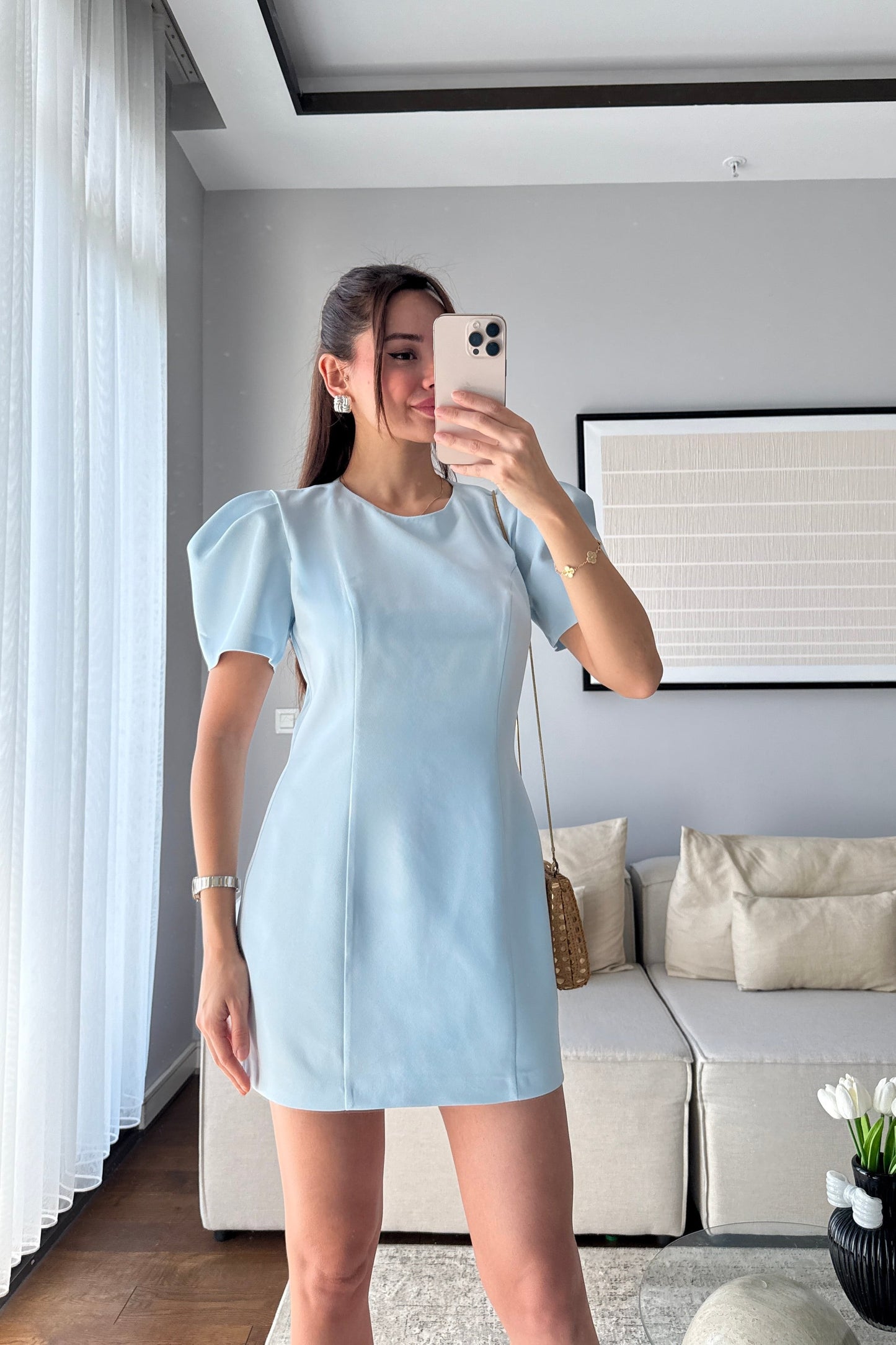 BALON KOLLU MİNİ ELBİSE