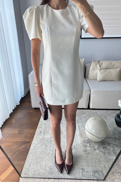 BALON KOLLU MİNİ ELBİSE-EKRU