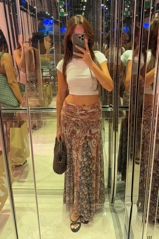 BELDEN DRAPELİ ETNİK DESENLİ MAXİ ETEK