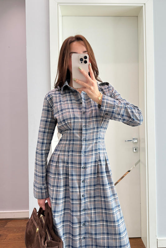 BELDEN OTURTMALI EKOSE ELBİSE-LACİVERT