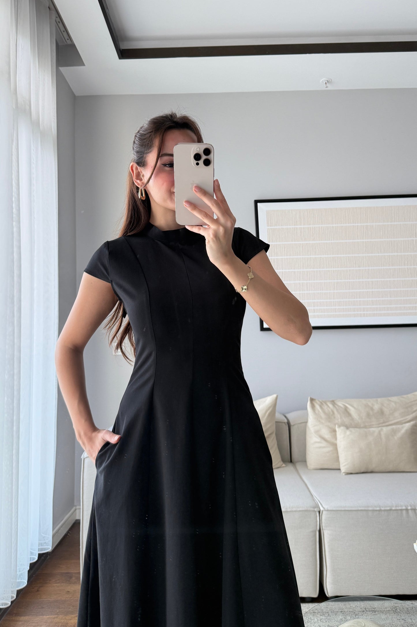 AY KOLLU KUPLU ELBİSE-SİYAH