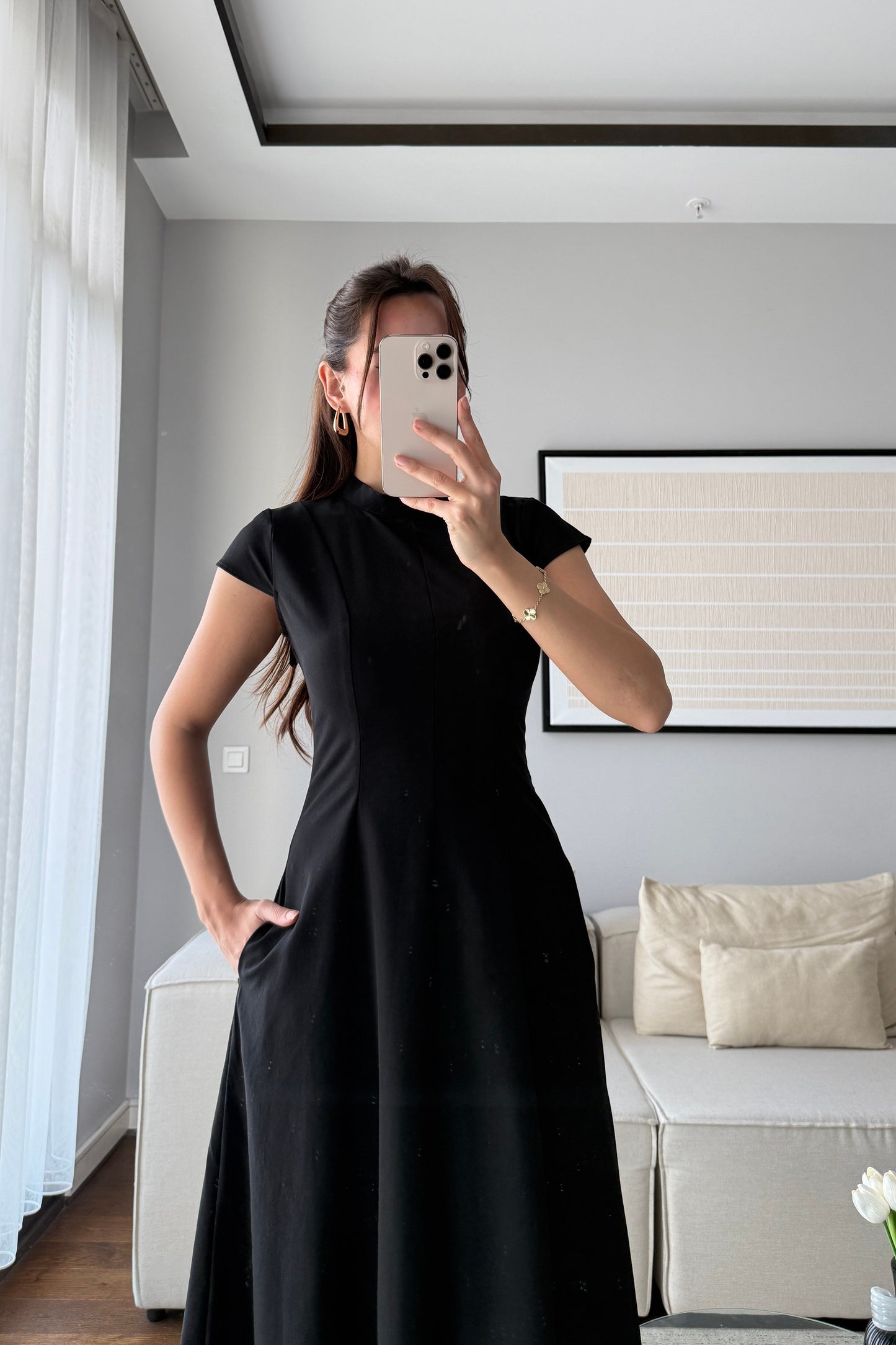 AY KOLLU KUPLU ELBİSE-SİYAH