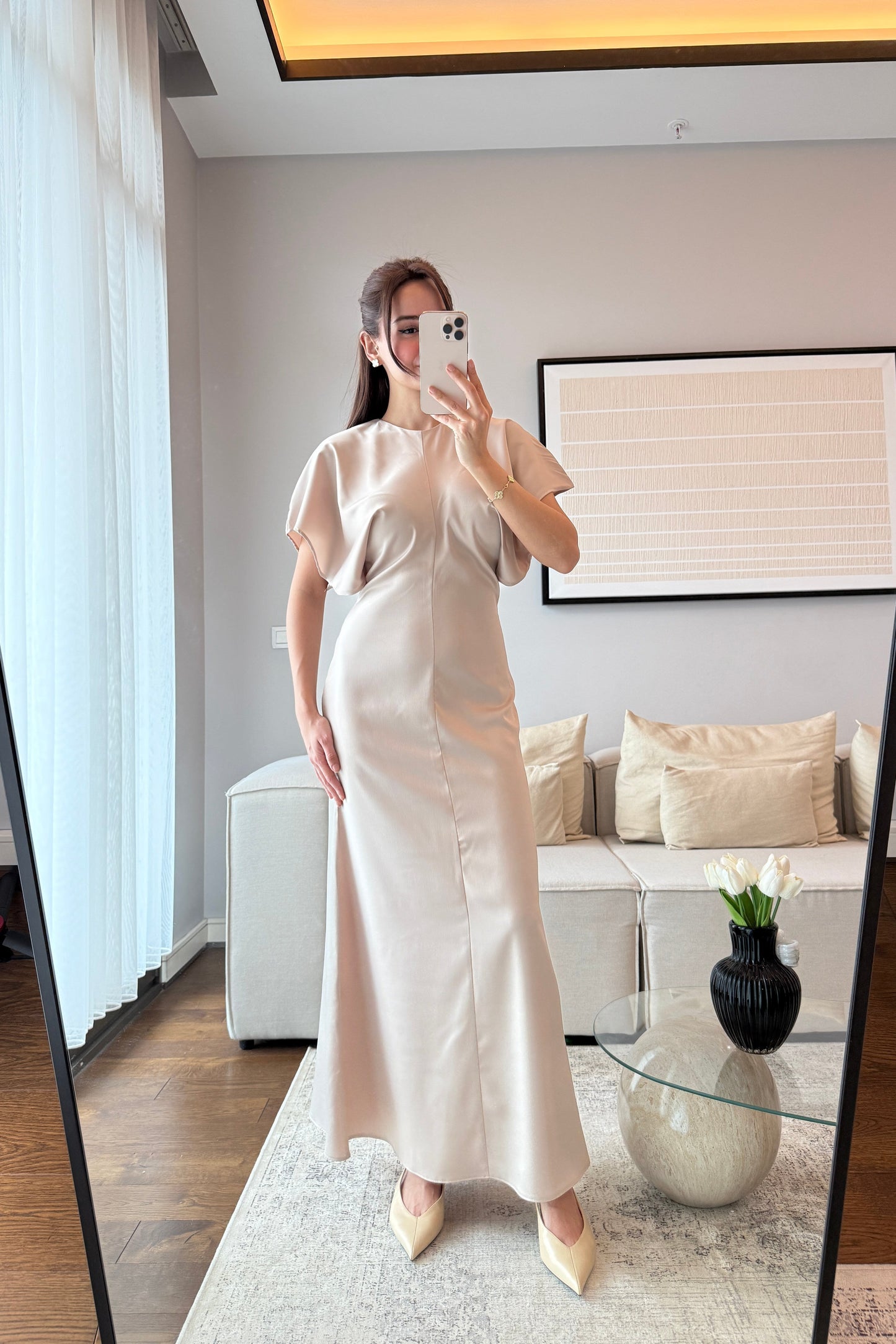 BELDEN OTURTMALI PİNTEREST SATEN ELBİSE