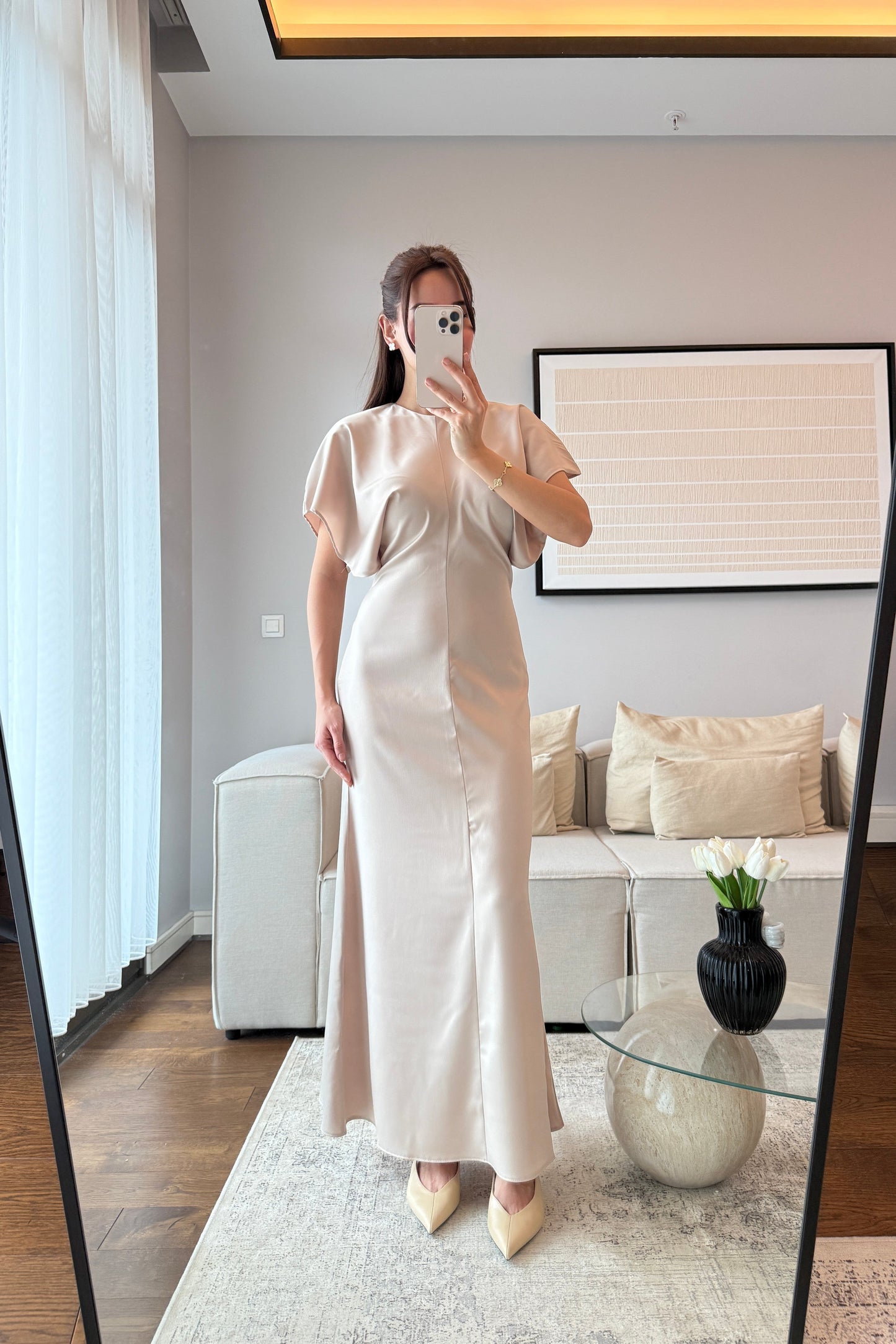 BELDEN OTURTMALI PİNTEREST SATEN ELBİSE