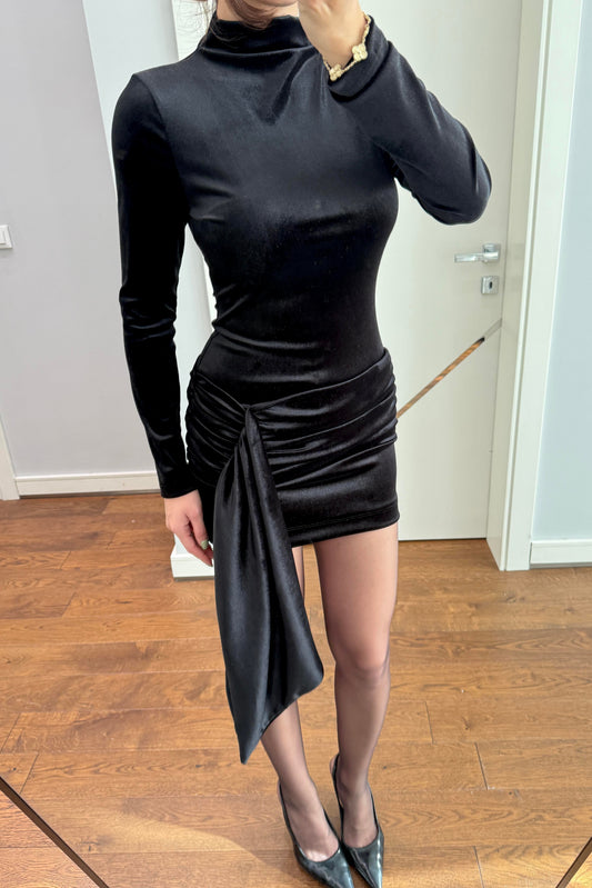DRAPE DETAYLI KADİFE MİNİ ELBİSE