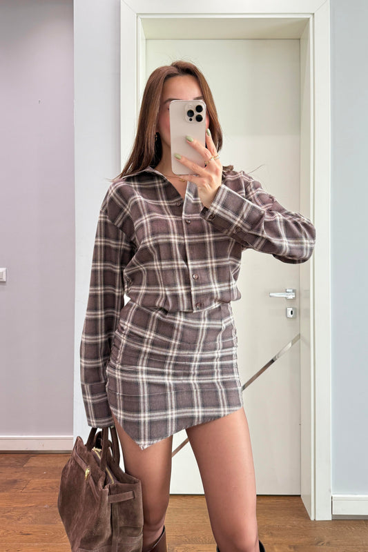 EKOSE DESENLİ ELBİSE-KAHVE