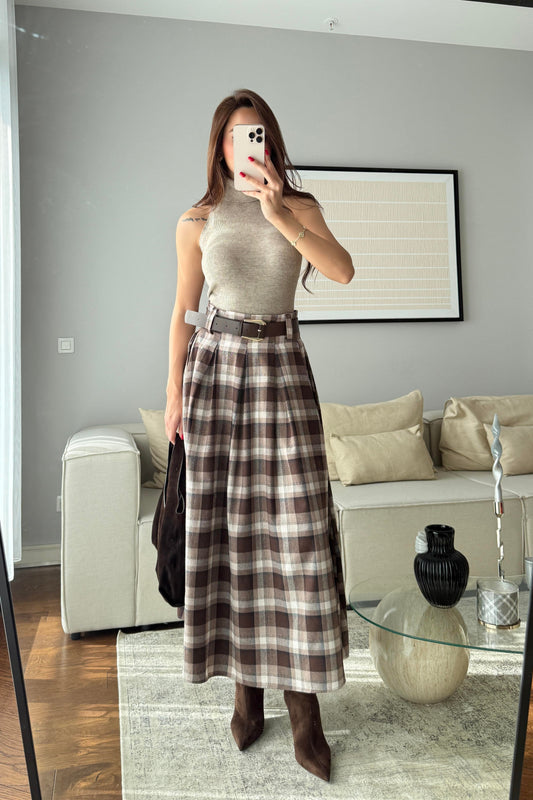 EKOSE YÜKSEK BEL ETEK-KAHVE