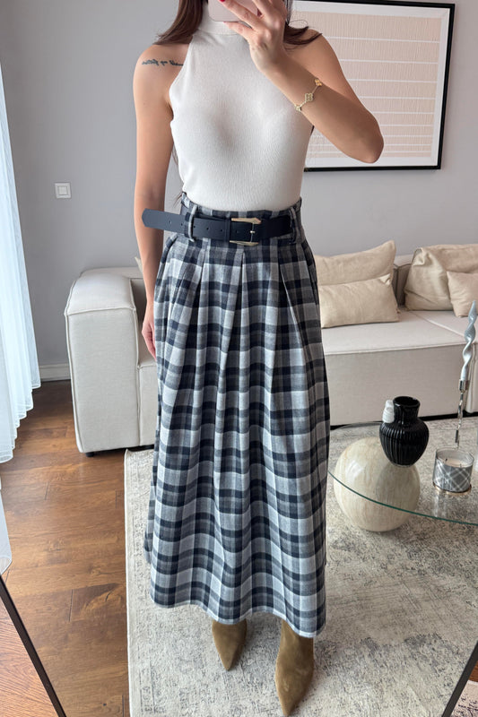 EKOSE YÜKSEK BEL KEMERLİ ETEK