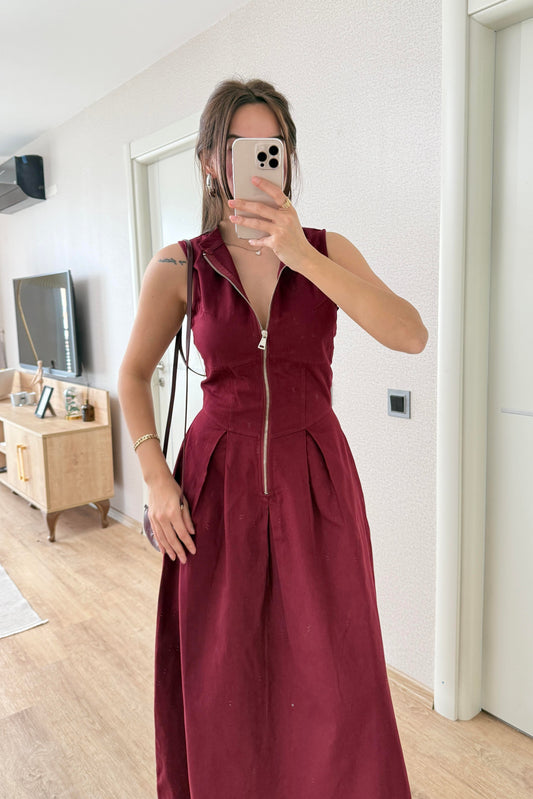 FERMUARLI MİDİ ELBİSE