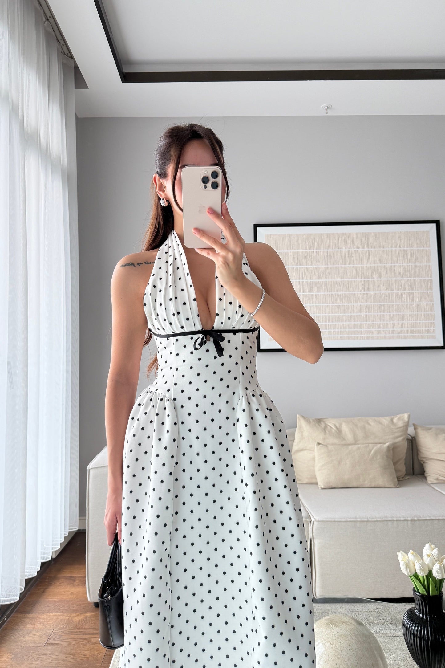 FİYONK DETAYLI PUANTİYE ELBİSE-EKRU