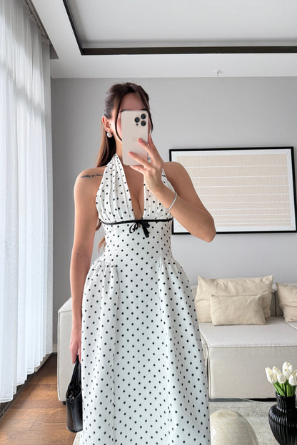 FİYONK DETAYLI PUANTİYE ELBİSE-EKRU