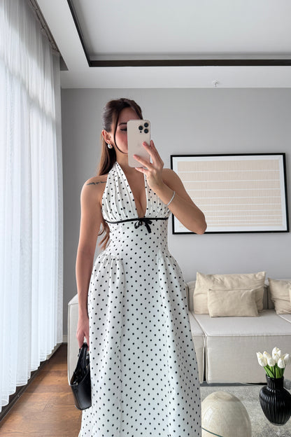 FİYONK DETAYLI PUANTİYE ELBİSE-EKRU