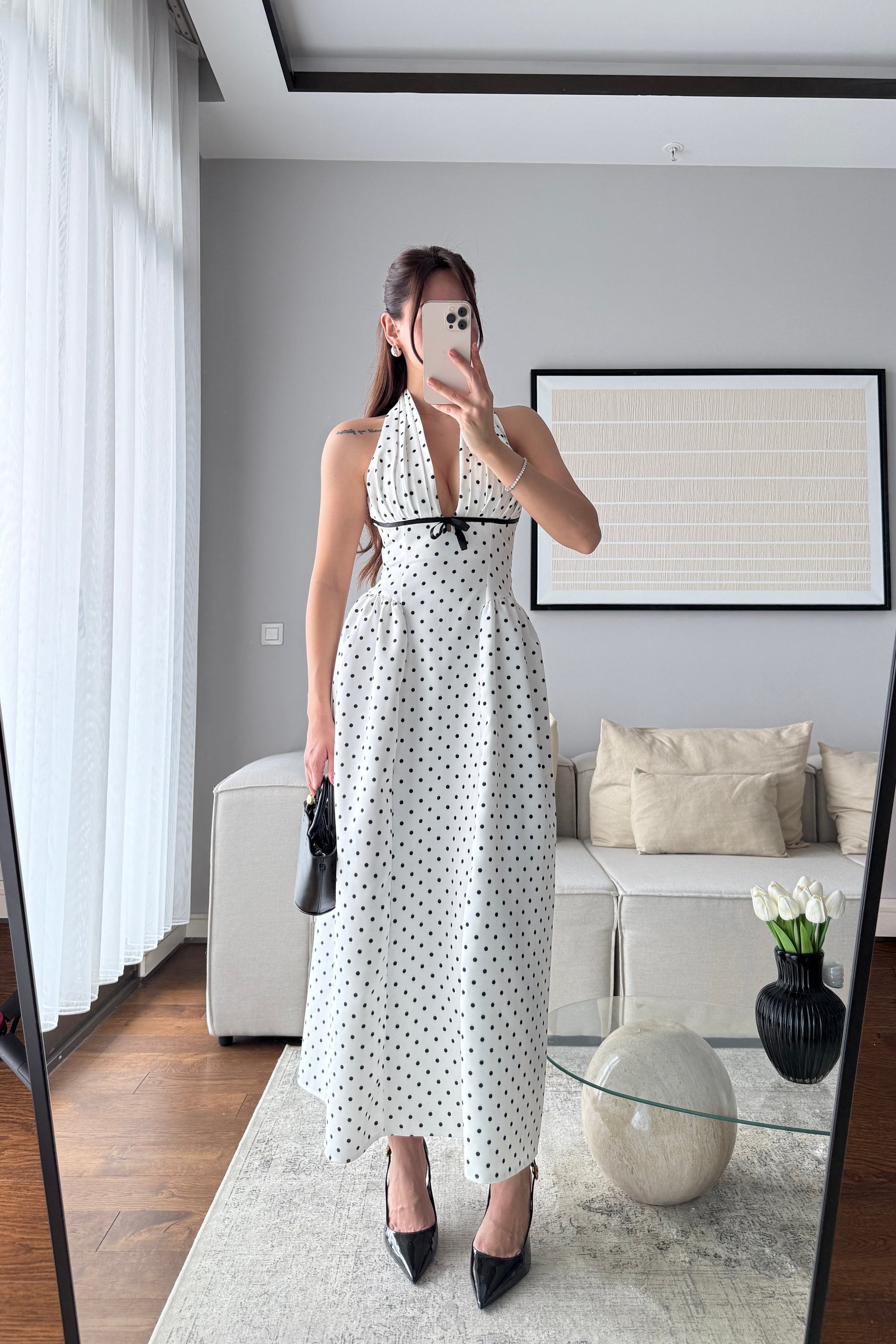 FİYONK DETAYLI PUANTİYE ELBİSE-EKRU