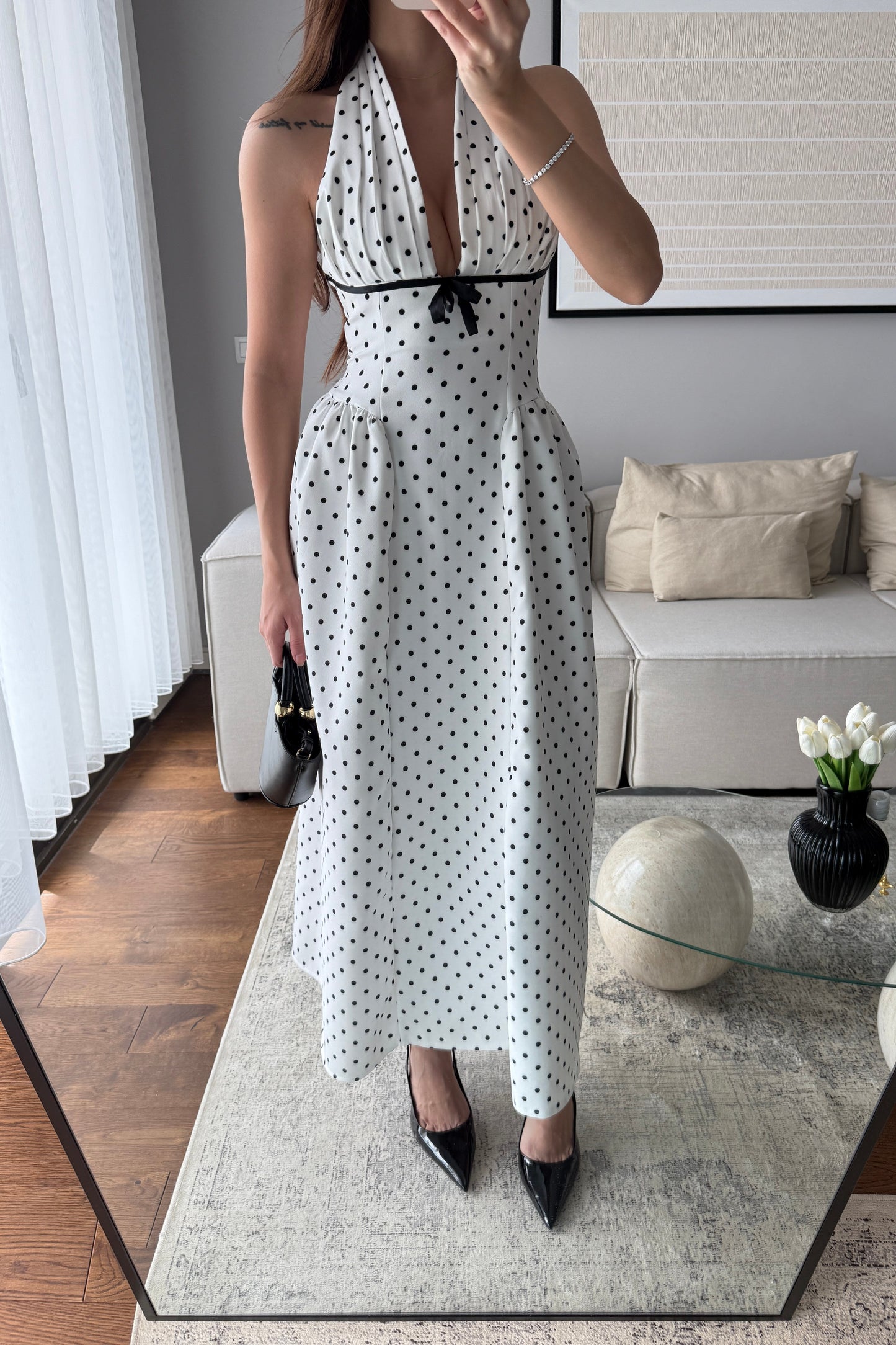 FİYONK DETAYLI PUANTİYE ELBİSE-EKRU