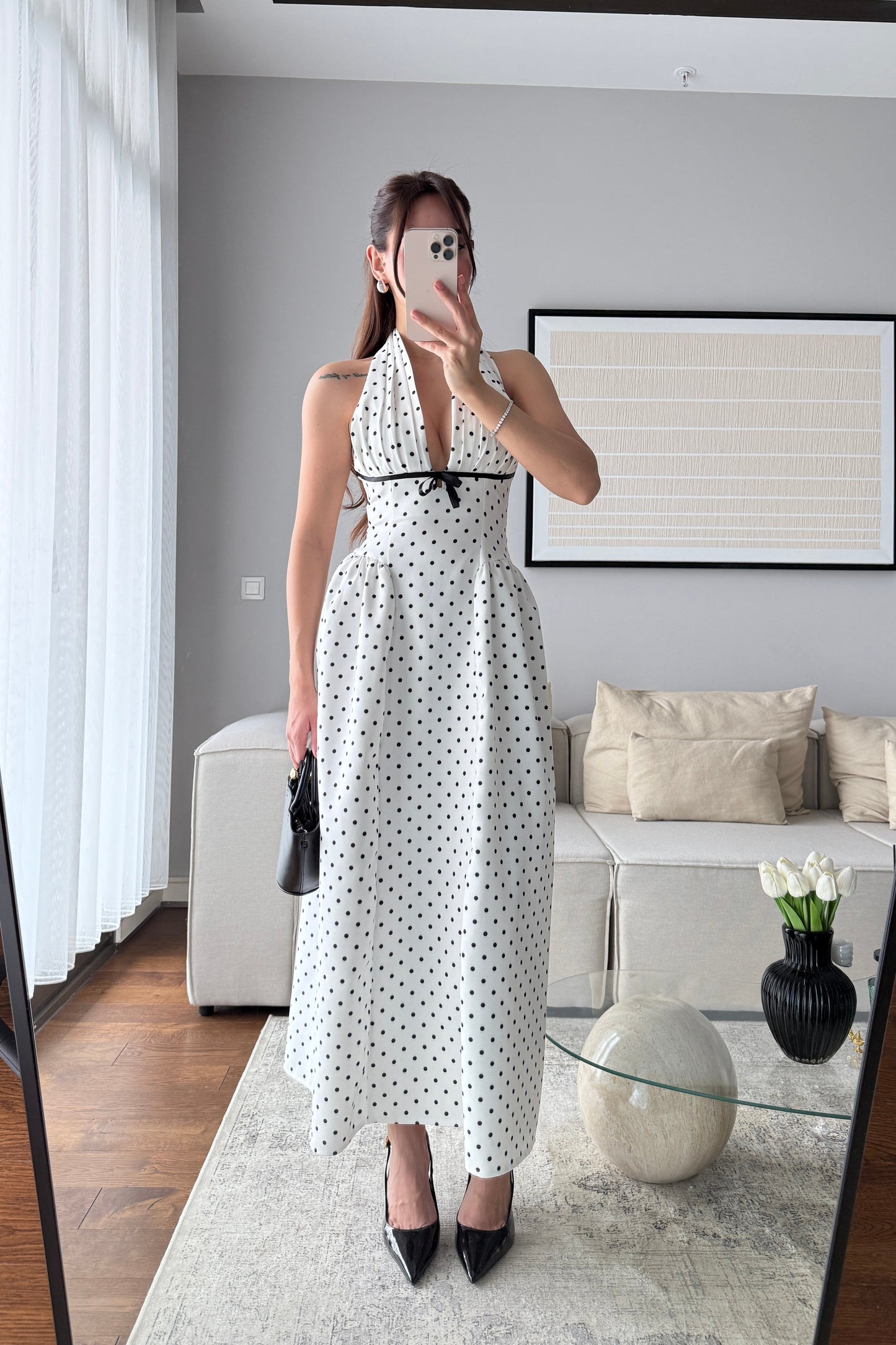 FİYONK DETAYLI PUANTİYE ELBİSE-EKRU