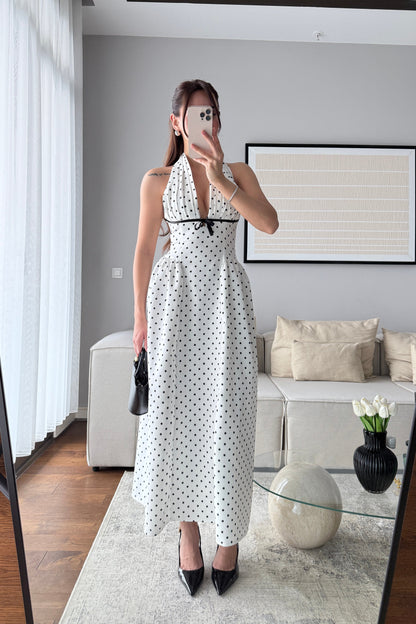 FİYONK DETAYLI PUANTİYE ELBİSE-EKRU