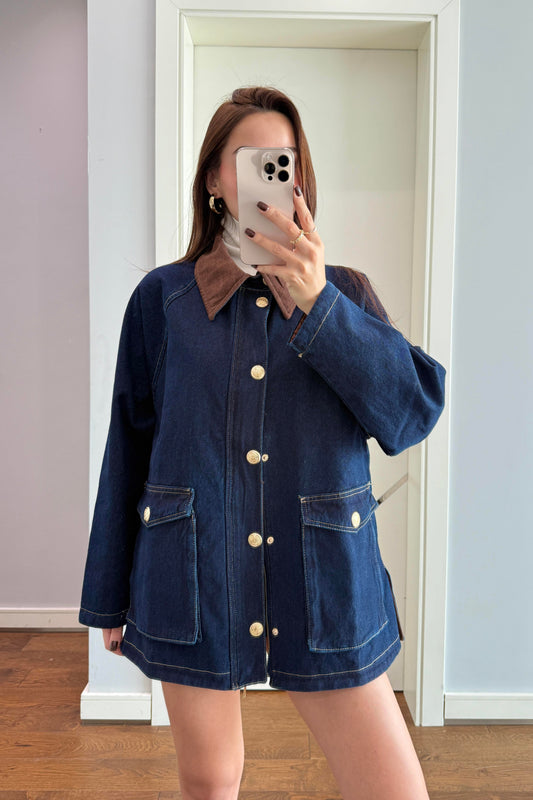 KADİFE YAKALI DENİM CEKET