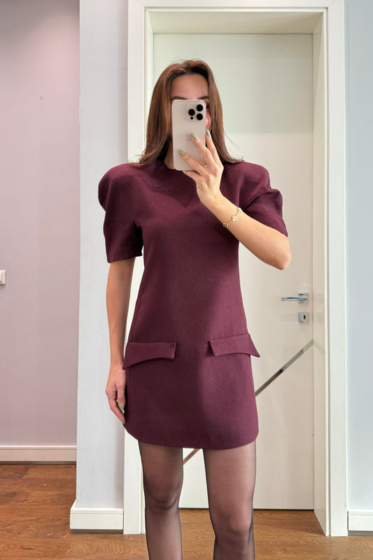 KARPUZ KOL CEPLİ ELBİSE-BORDO